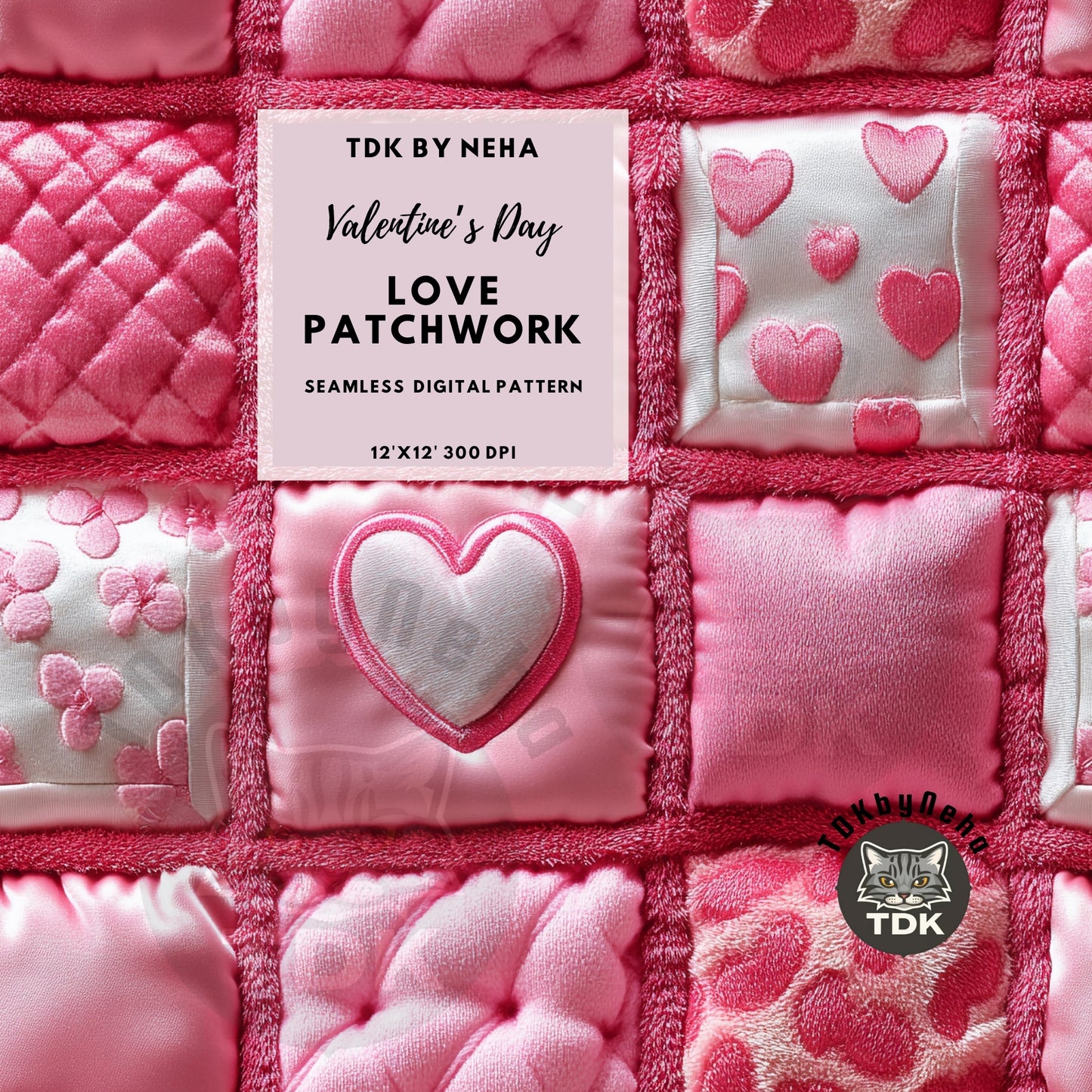 Love Theme Quilted Patchwork Seamless JPG