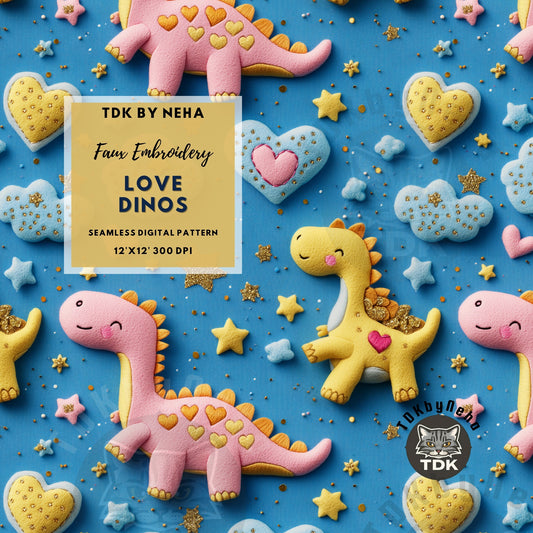 3D Cute Dinosaurs and Heart Seamless JPG