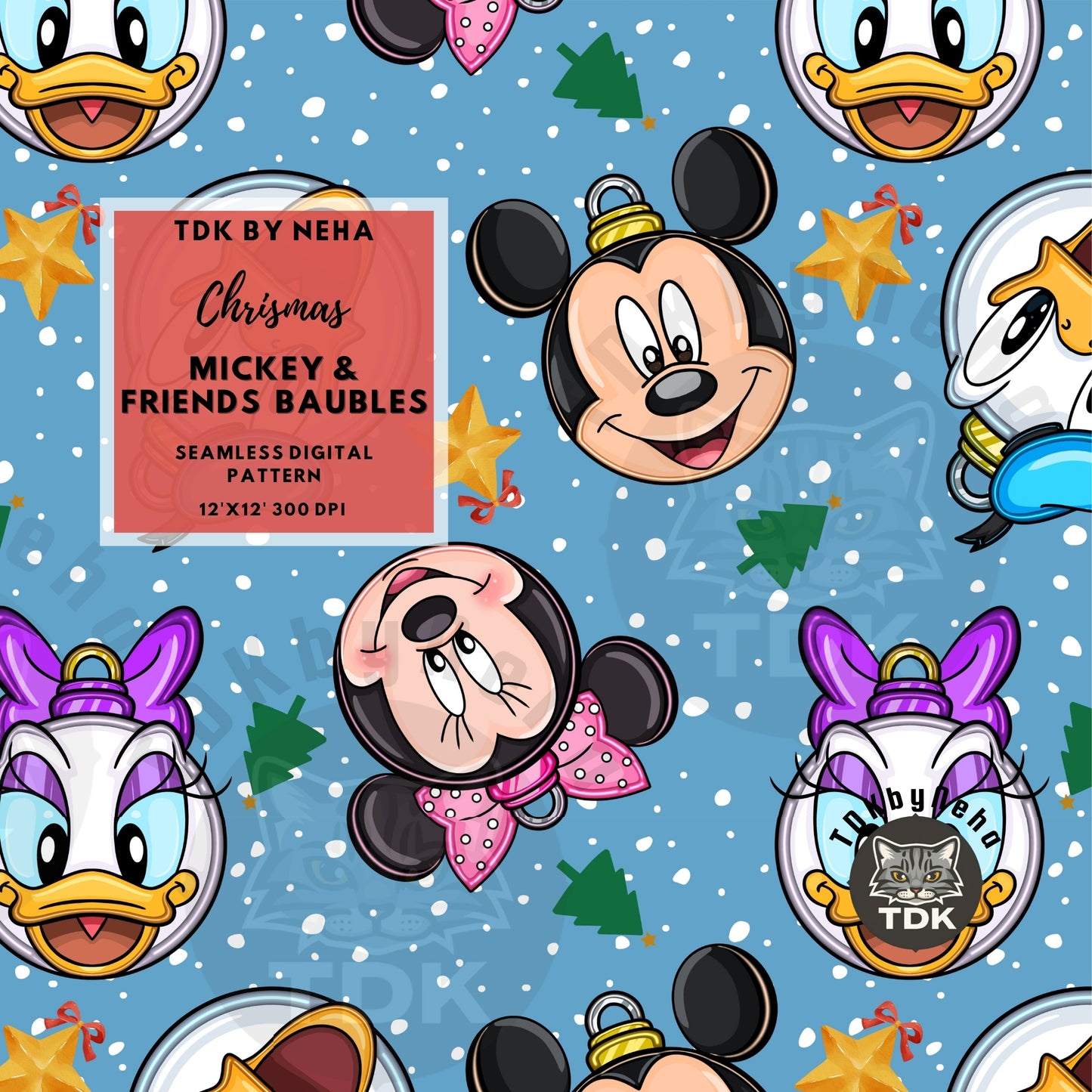 WEBSITE EXCLUSIVE - Christmas Mouse and Friends Baubles Seamless Pattern (Blue)
