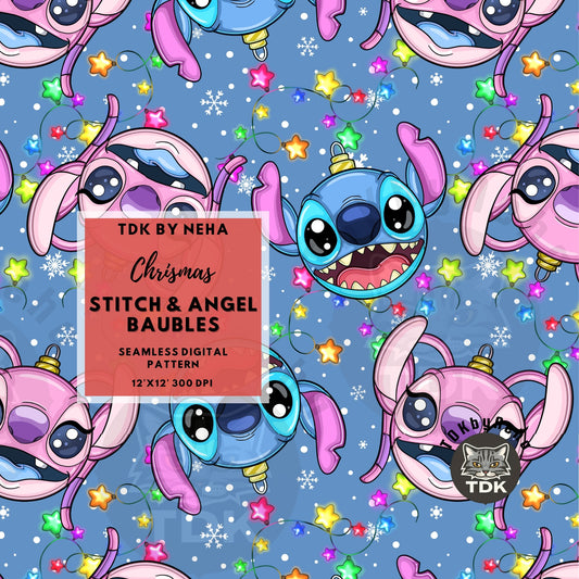 WEBSITE EXCLUSIVE - Christmas Stitch and Angel Baubles Seamless Pattern (Blue)