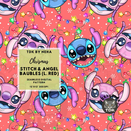 WEBSITE EXCLUSIVE - Christmas Stitch and Angel Baubles Seamless Pattern (Light Red)