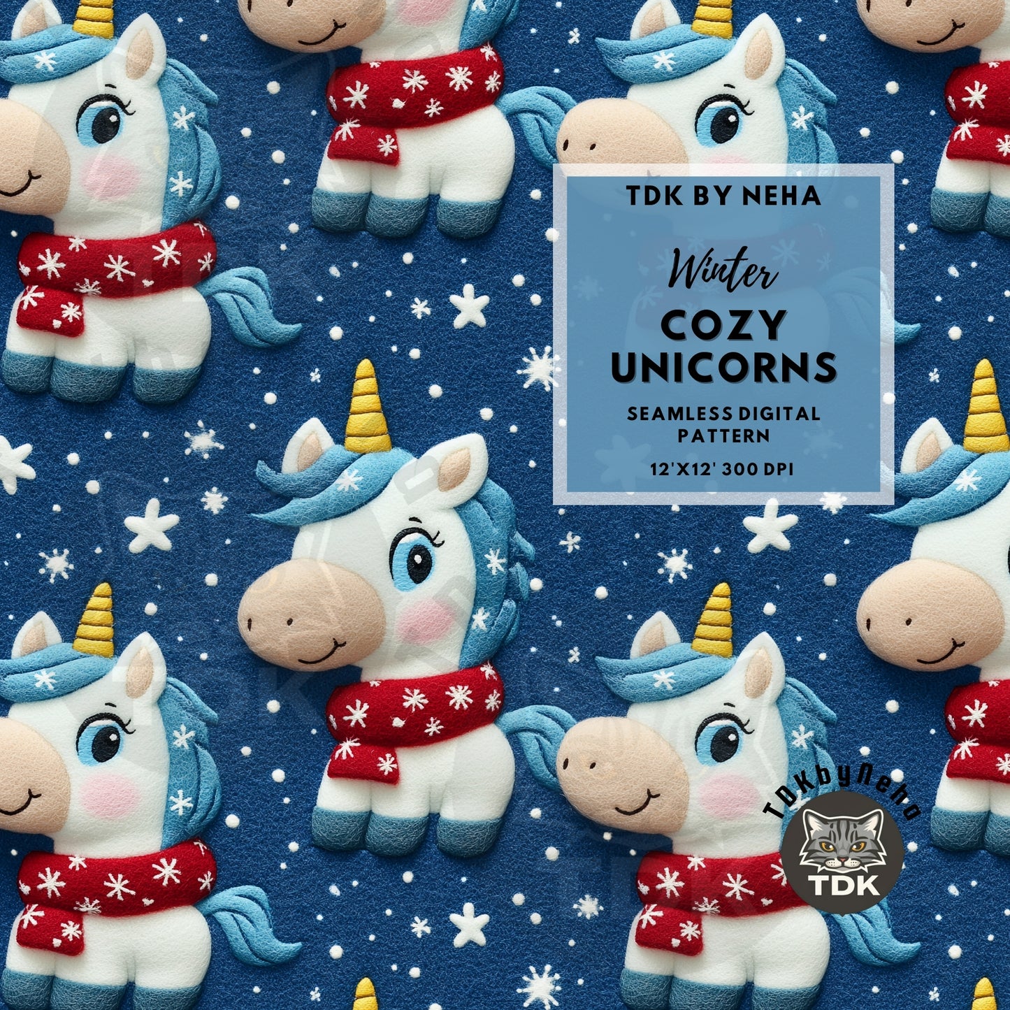 Cute Neutral Winter Unicorn with Scarf Seamless JPG