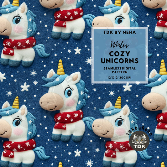 Cute Neutral Winter Unicorn with Scarf Seamless JPG