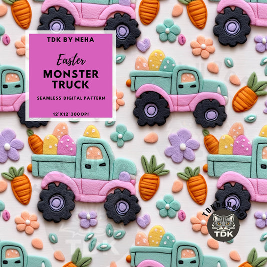 Easter Floral Monster Truck Seamless JPG