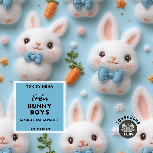 Easter Cute Bunny Boy in Bow and Carrots Seamless JPG