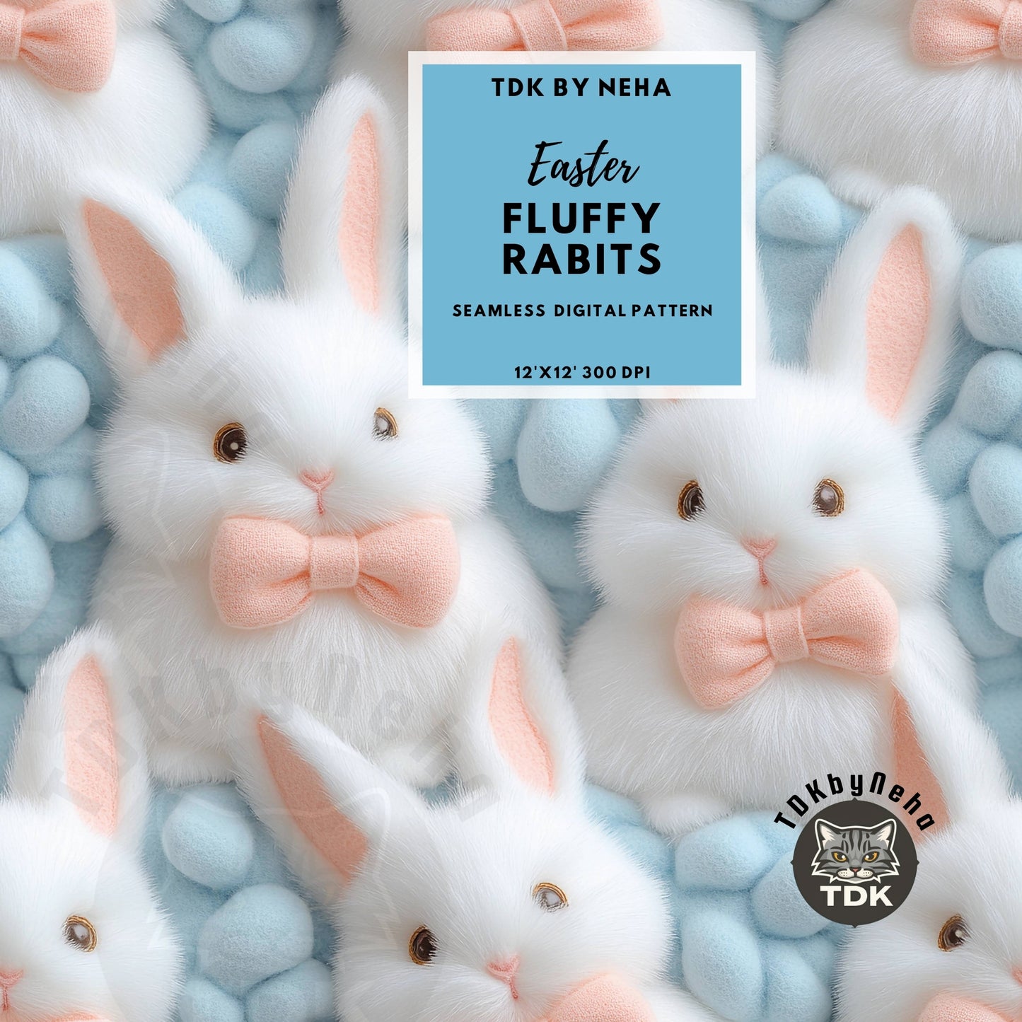 Easter Fluffy Bunny in Bow Seamless JPG