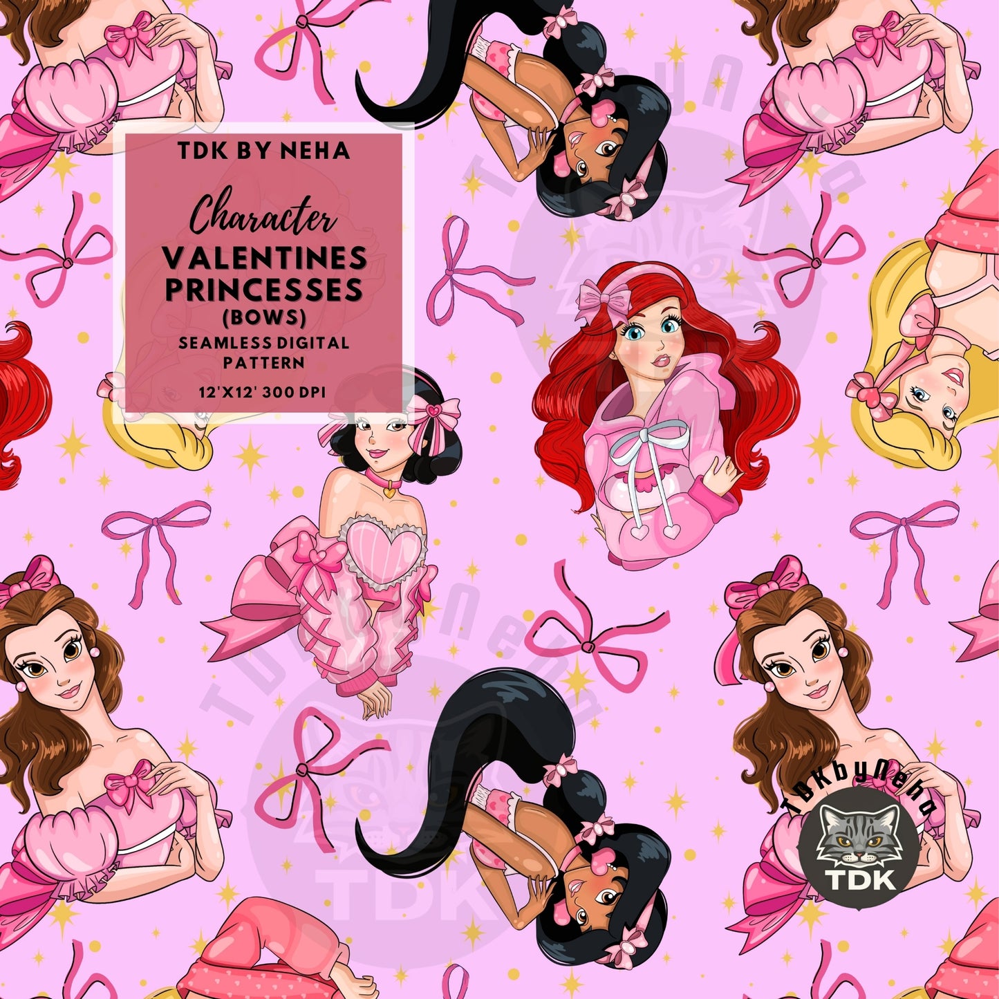 WEBSITE EXCLUSIVE - Valentines Princesses Seamless Pattern (Bows)