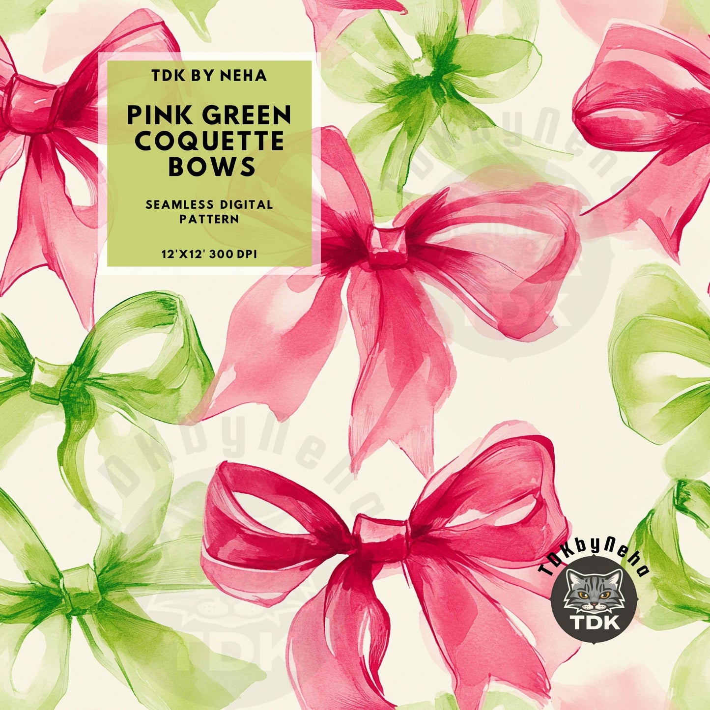 Pink Green Coquette Bows (Wicked) Seamless JPG