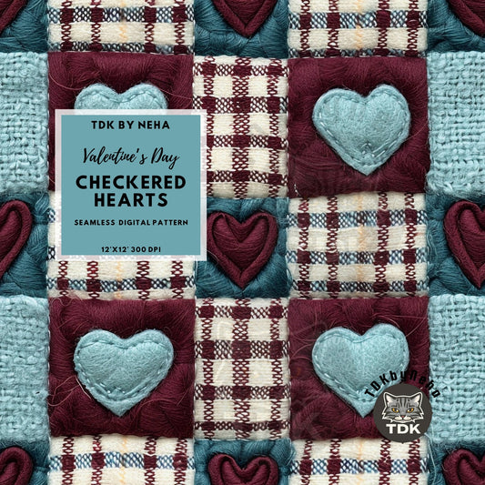 Plaids Checkered Blue and Brown Hearts Seamless JPG