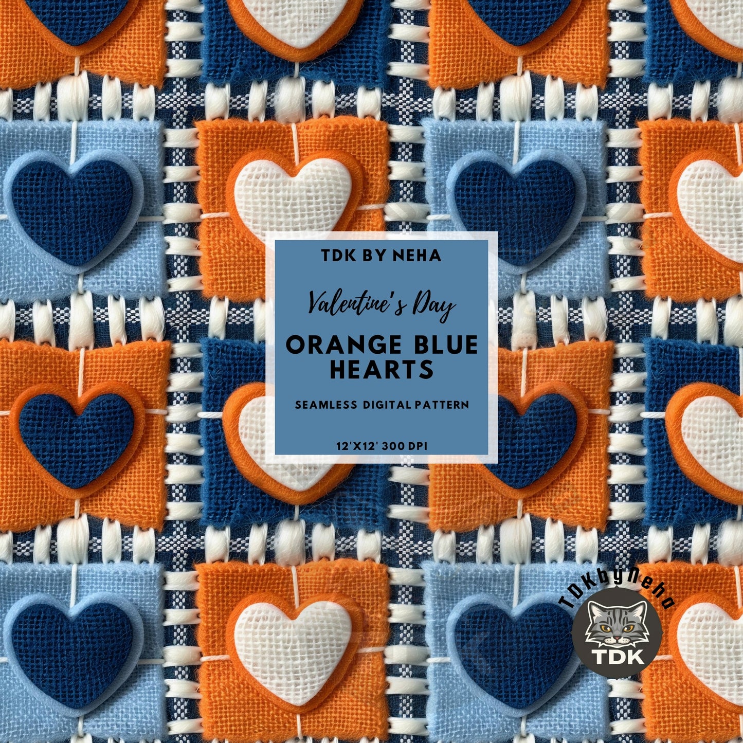 Checkered Blue and Orange Hearts Seamless JPG
