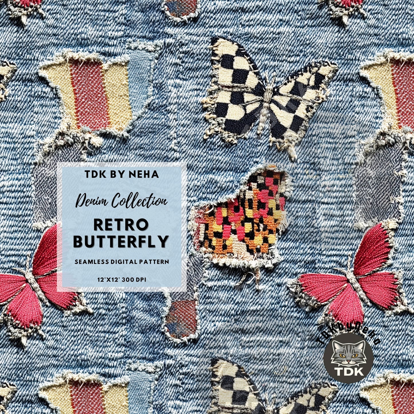 Retro Denim Butterfly Seamless