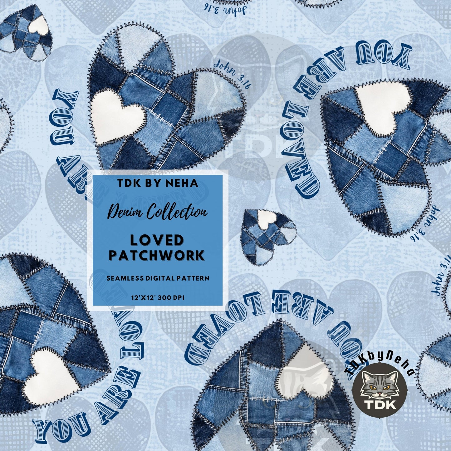 Denim You are Loved Seamless JPG (Blue)