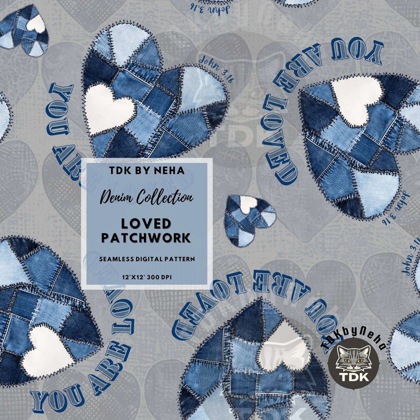 Denim You are Loved Seamless JPG (Grey)