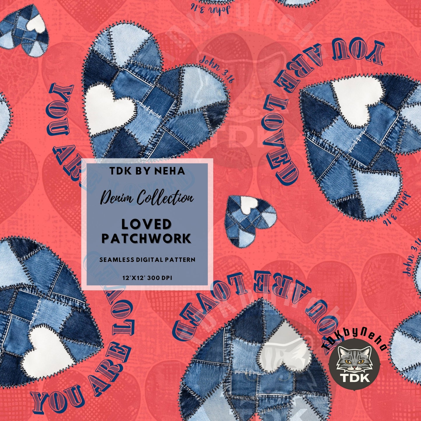Denim You are Loved Seamless JPG (Red)