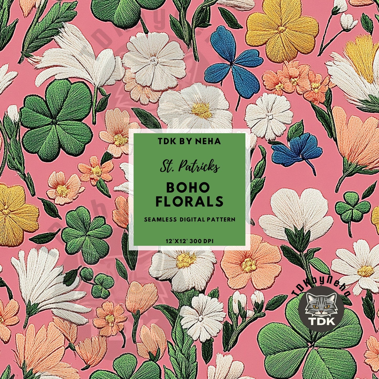 St. Patrick's Day Boho Floral Seamless JPG