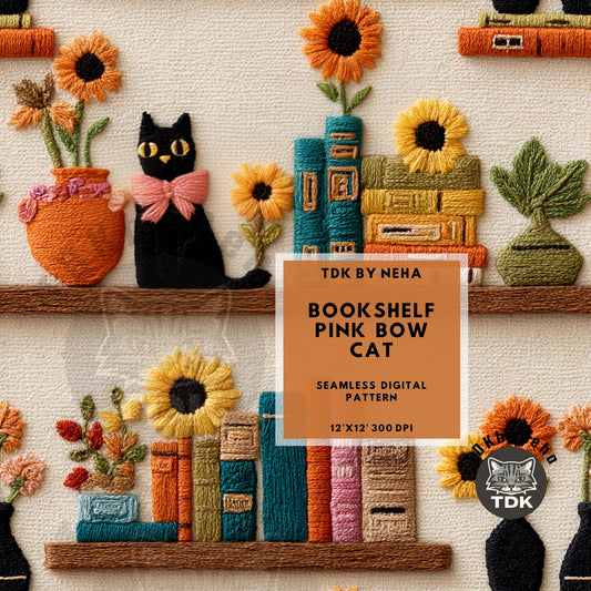 Bookshelf Black Cats Seamless JPG