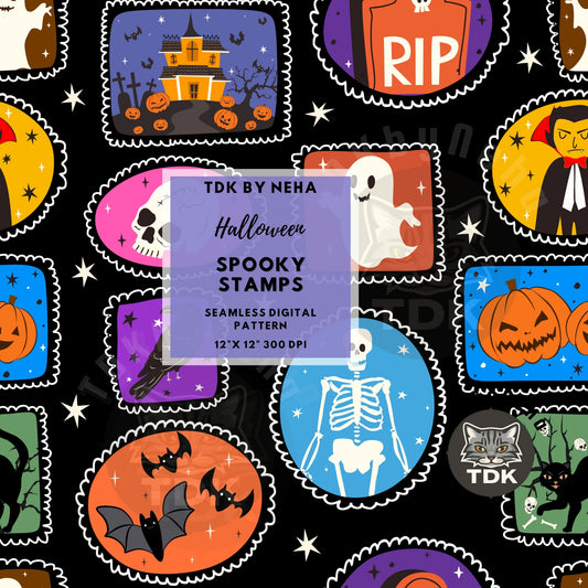 Boys Halloween Stamps Patchwork Seamless PNG