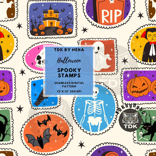 Halloween Stamps Patchwork Seamless PNG (Neutral)