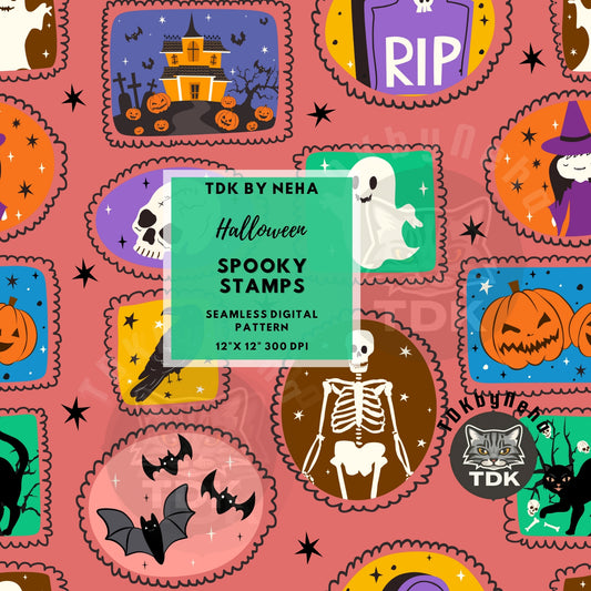 Witchy Halloween Stamps Patchwork Seamless PNG DPeach