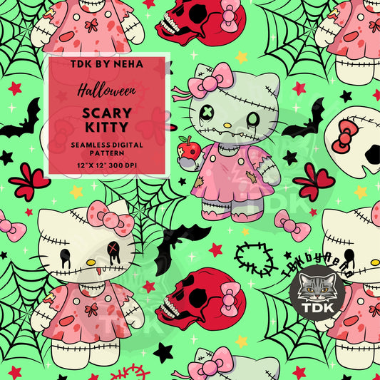 Website Exclusive - Kitty Scary Seamless PNG Neon Green