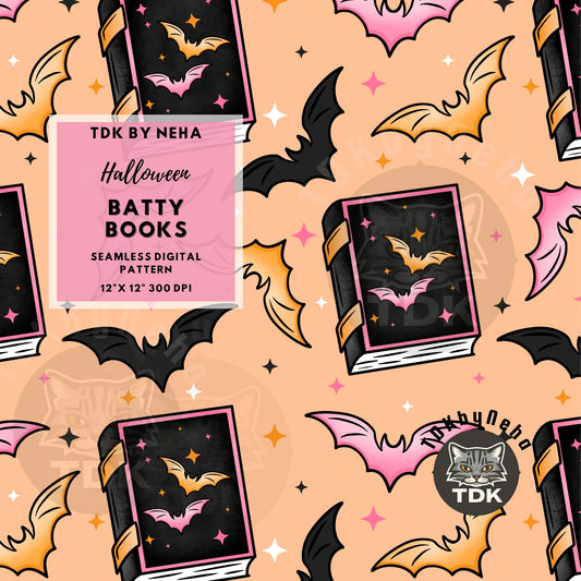 Batty Books Seamless PNG (Pastel)