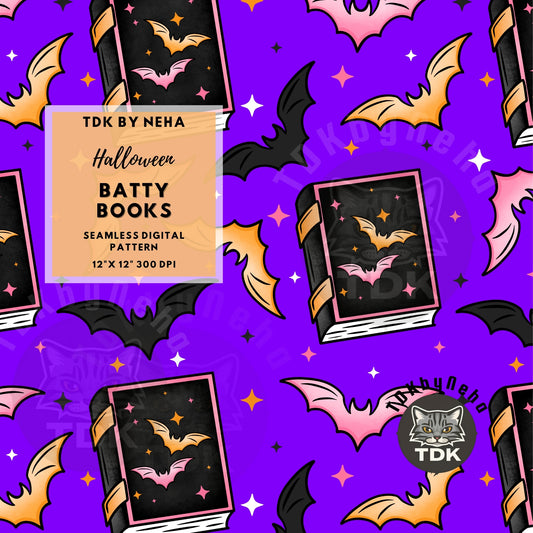 Batty Books Seamless PNG (Purple)