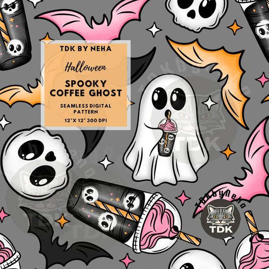 Spooky Coffee Ghost Seamless PNG