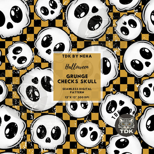 Grunge Checkered Skulls Seamless PNG
