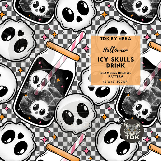 Checkered Icy Skull Drink Seamless PNG