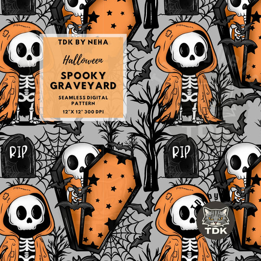 Haunted Graveyard Skeletons Seamless PNG