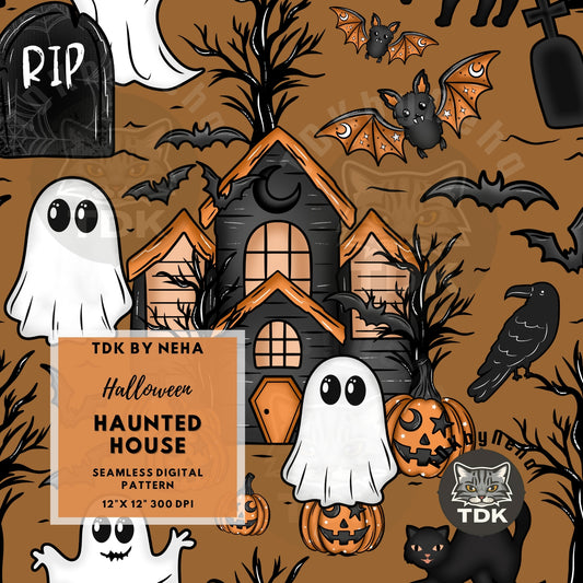 Halloween Haunted House Seamless PNG (Neutral)
