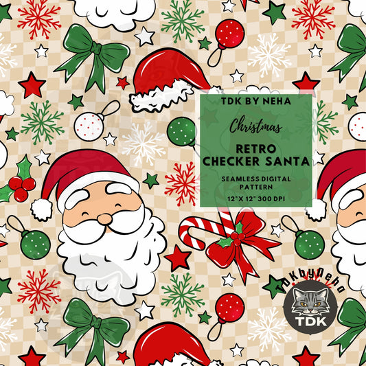Neutral Checkered Retro Santa Seamless PNG