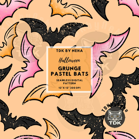 Grunge Bats Seamless PNG Peach