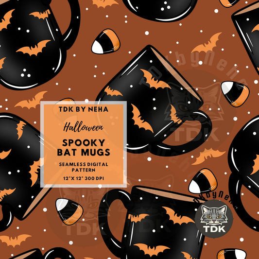 Bats Coffee Mugs Halloween Seamless PNG