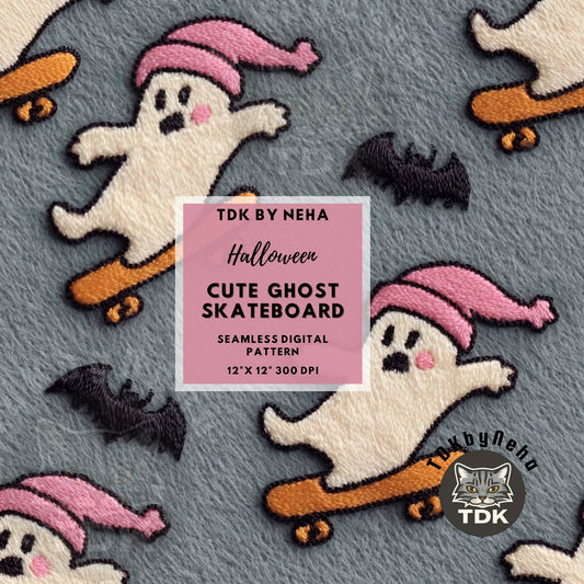 Halloween Skateboard Ghosts Seamless JPG