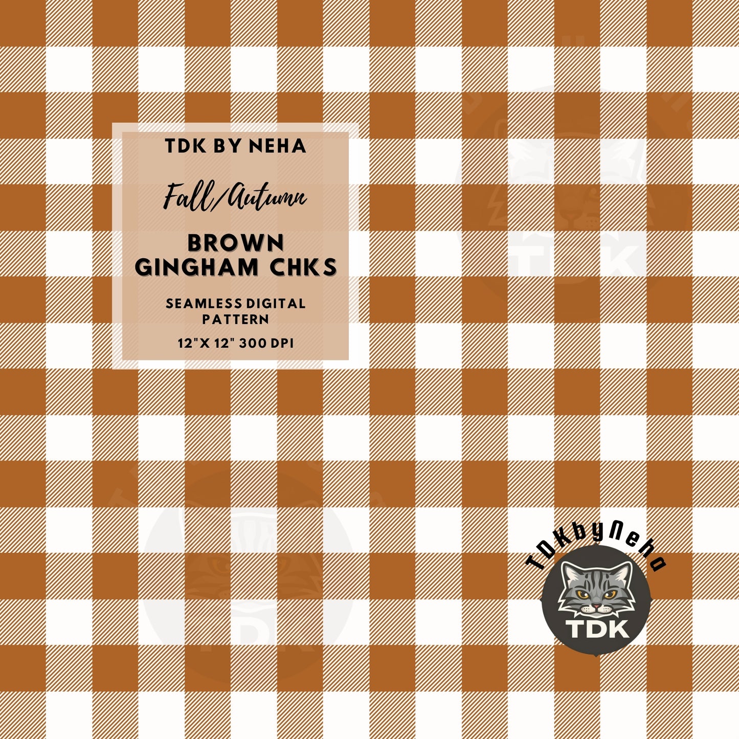 Fall Checkered Pumpkin and Gingham Checks Seamless PNG