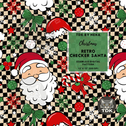 Checkered Retro Santa Seamless PNG