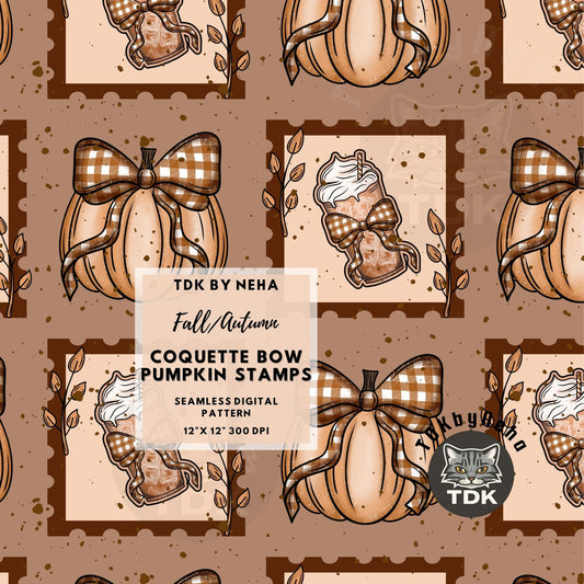 Fall Pumpkin and Coffee Stamps Seamless PNG (Brown)