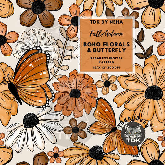 Fall Boho Florals Seamless PNG (Beige)