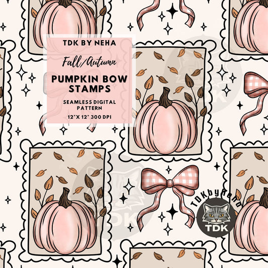 Fall Pumpkin Bow Stamps Seamless PNG