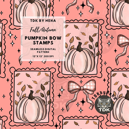 Fall Pumpkin Bow Stamps Seamless PNG (Pink)