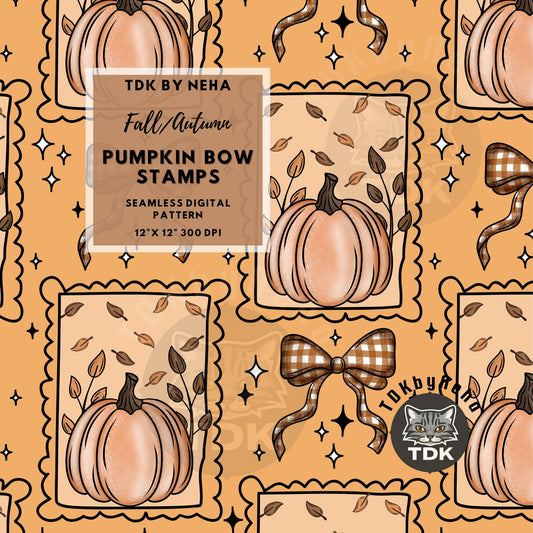 Fall Pumpkin Bow Stamps Seamless PNG (Warm)