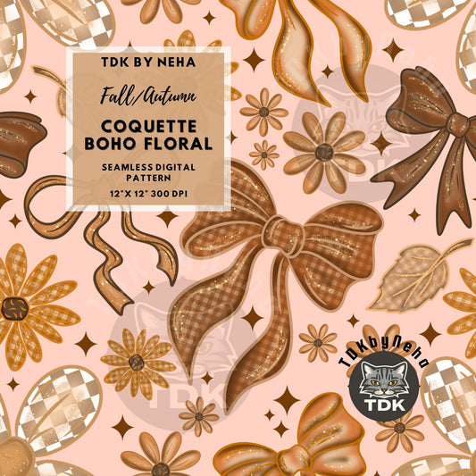 Floral Coquette Bow Seamless PNG (Dusty Pink)