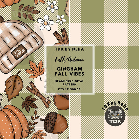 Cozy Fall Vibes Checkered and Gingham Checks Seamless PNG (Dusty Green)