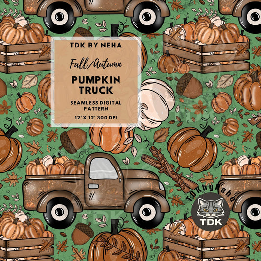 Fall Pumpkin Truck Seamless (Green)