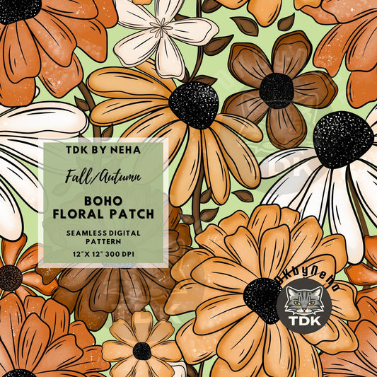 Fall Florals Seamless PNG (Mint)