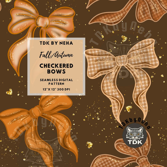Checker Coquette Bow Seamless PNG (Rust)