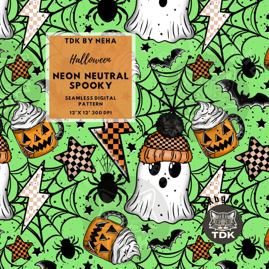 Spooky Neutral Halloween Seamless PNG (Neon Green)