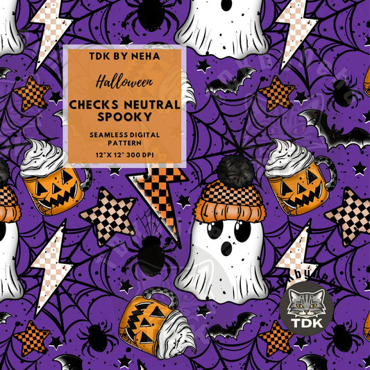 Spooky Neutral Halloween Seamless PNG (purple)