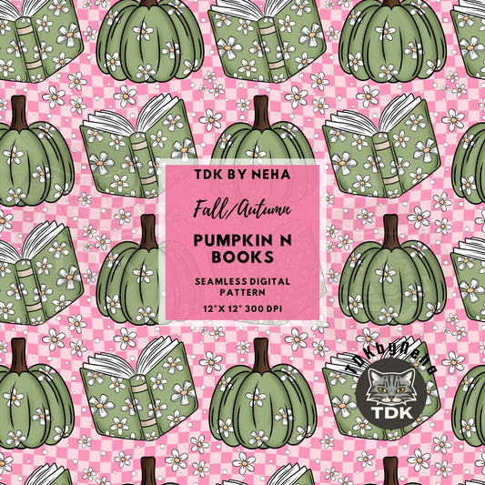 Fall Pumpkin and Books Seamless PNG (Pink)